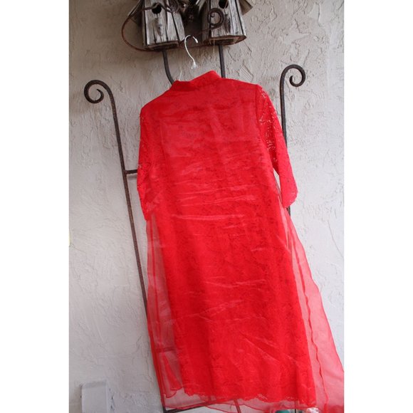 Too Tang Red Asian Style Dress Red Lace Size Large L 88074 Sheer Overlay - Picture 4 of 11